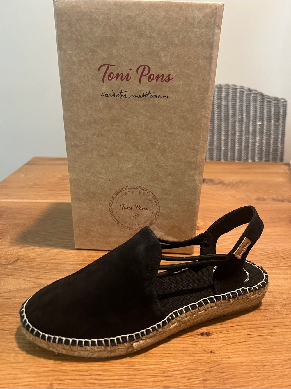 Toni Pons Nuria Black Suede Espadrille Slingback Flats 39 US 8-8.5 NIB